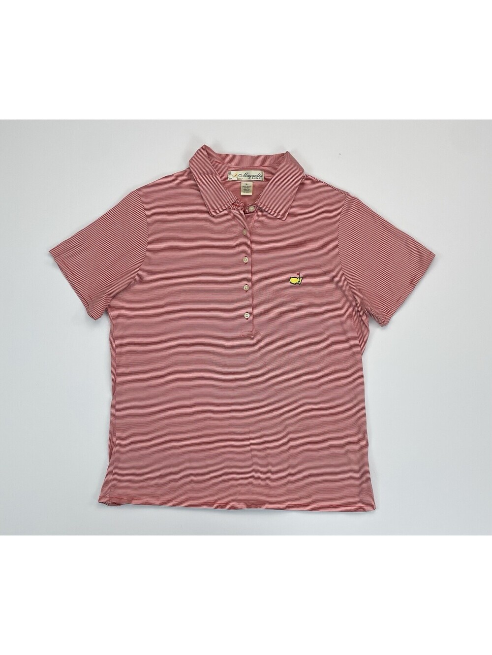 Magnolia Lane Masters Polo Womens Large L Red White Micro Striped Golf Shirt
